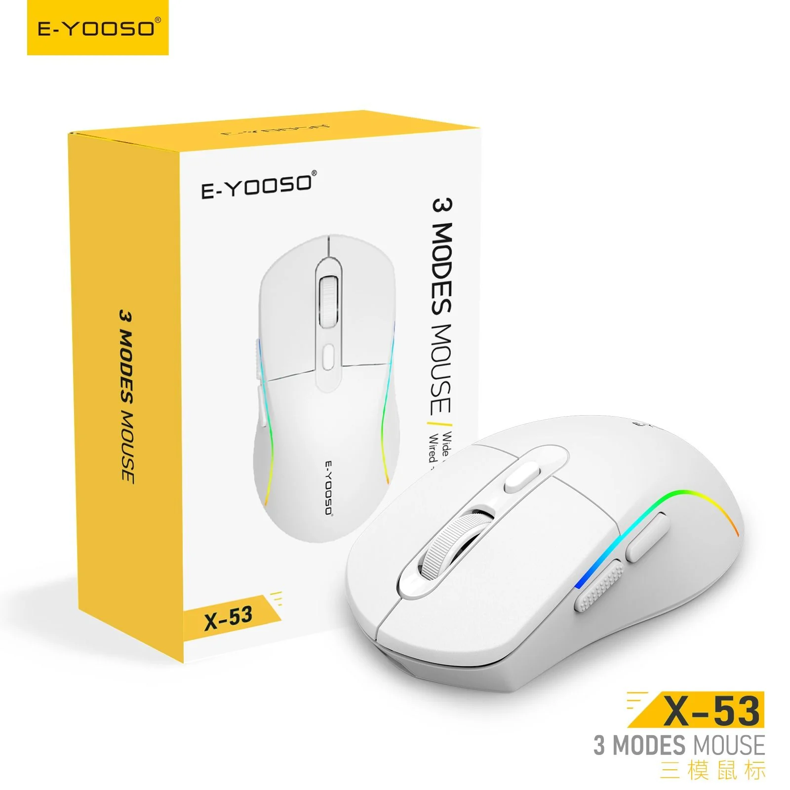 E-Yooso X-53 RGB Tri-Mode Mouse (Black, White) - Image 7