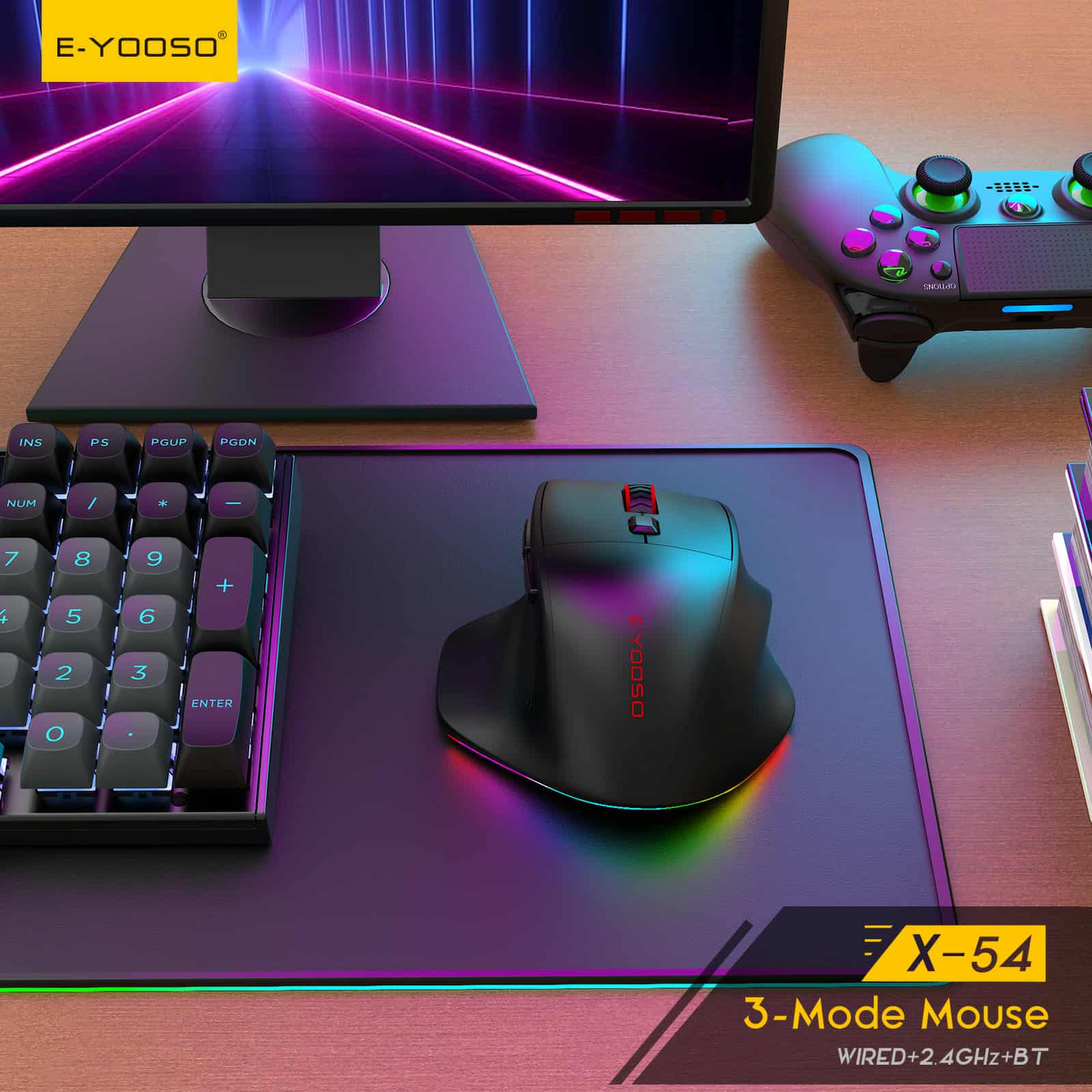 E-Yooso X-54 Tri-Mode Gaming Mouse (Black) - Image 5
