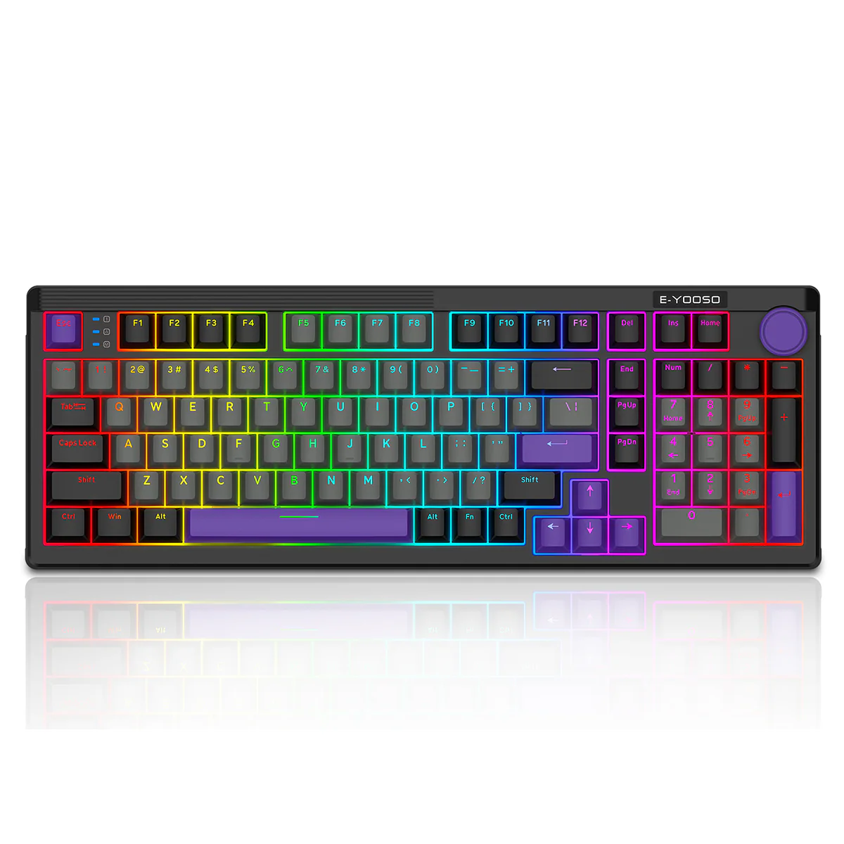 E-Yooso Z-101 RGB 101 Keys Tri-Mode Hot-Swappable Mechanical Keyboard Grey/Black/Purple (Silverwood Switch) - Image 2
