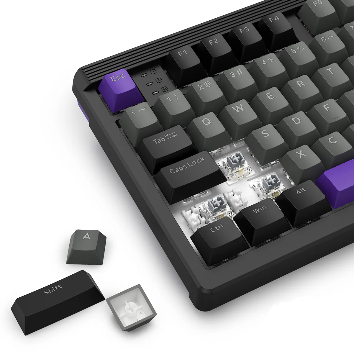 E-Yooso Z-101 RGB 101 Keys Tri-Mode Hot-Swappable Mechanical Keyboard Grey/Black/Purple (Silverwood Switch) - Image 3