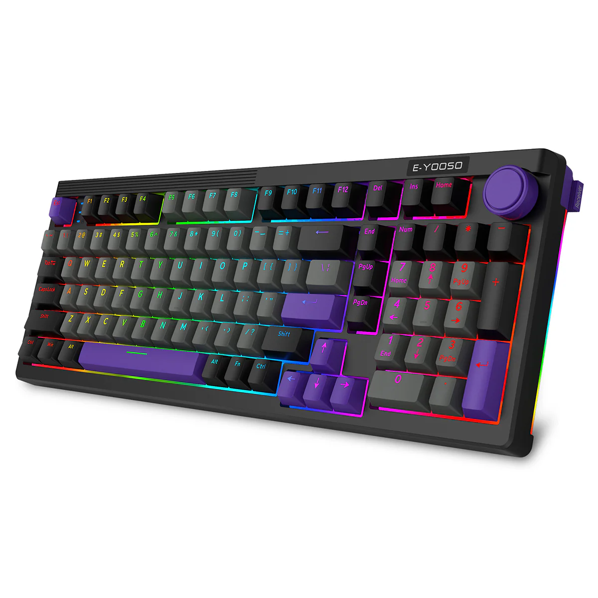 E-Yooso Z-101 RGB 101 Keys Tri-Mode Hot-Swappable Mechanical Keyboard Grey/Black/Purple (Silverwood Switch) - Image 5