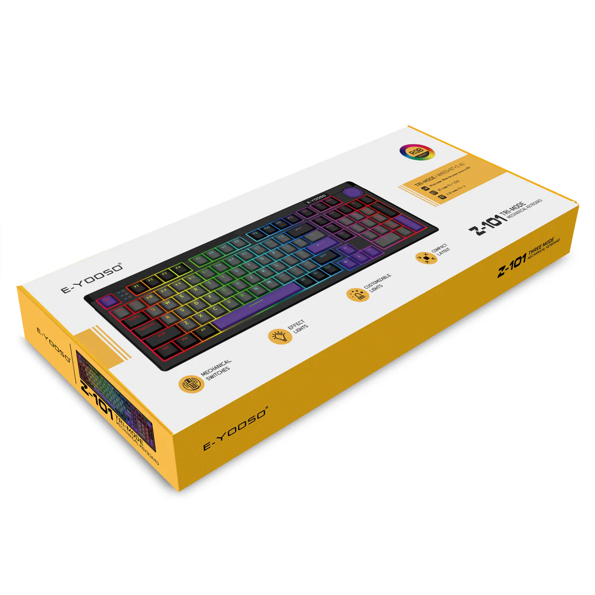E-Yooso Z-101 RGB 101 Keys Tri-Mode Hot-Swappable Mechanical Keyboard White/Pink/Purple (Silverwood Switch) - Image 10