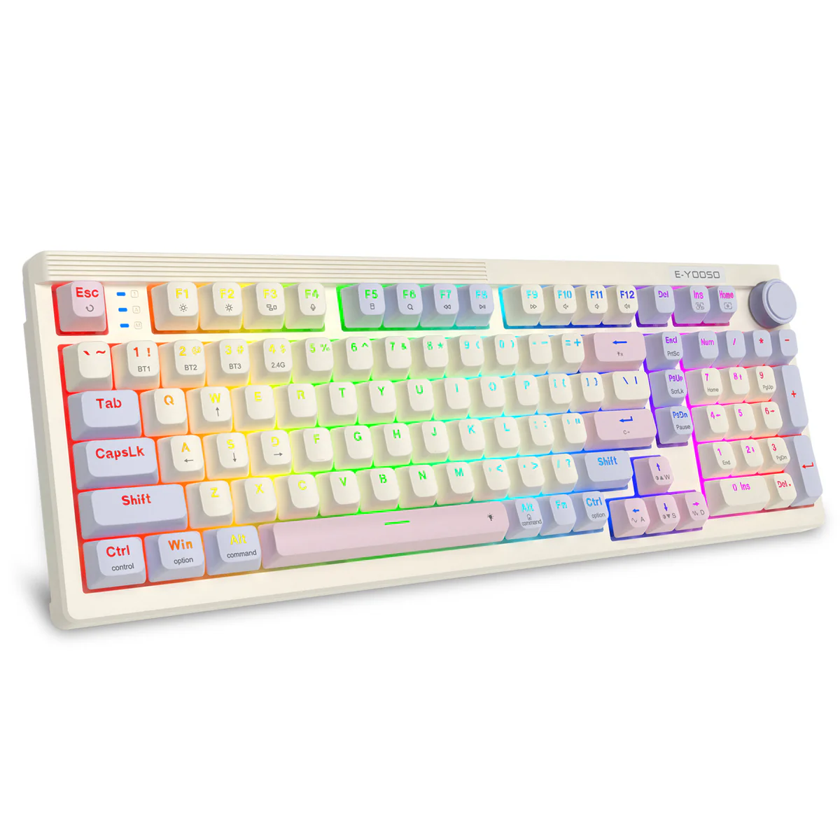 E-Yooso Z-101 RGB 101 Keys Tri-Mode Hot-Swappable Mechanical Keyboard White/Pink/Purple (Silverwood Switch) - Image 3