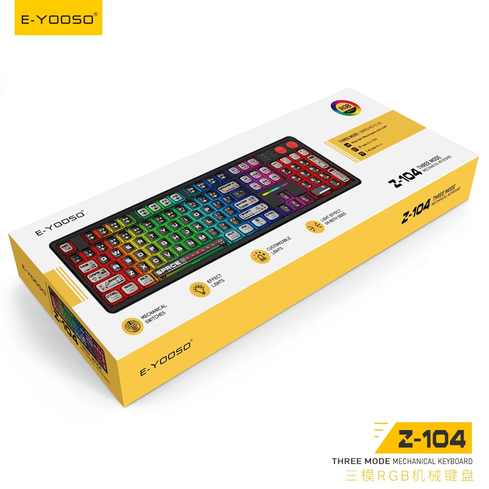 E-Yooso Z-104 RGB Tri-Mode Mechanical Keyboard Transparent Black-Grey (Silverwood Switch) - Image 10