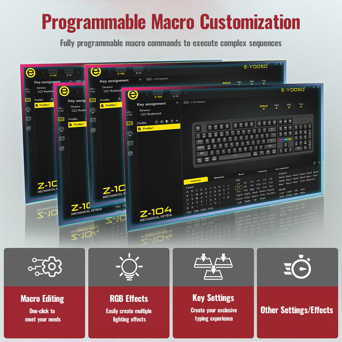 E-Yooso Z-104 RGB Tri-Mode Mechanical Keyboard Transparent Black-Grey (Silverwood Switch) - Image 3