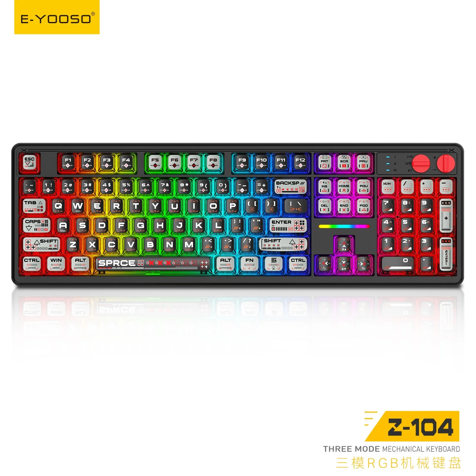 E-Yooso Z-104 RGB Tri-Mode Mechanical Keyboard Transparent Black-Grey (Silverwood Switch) - Image 9
