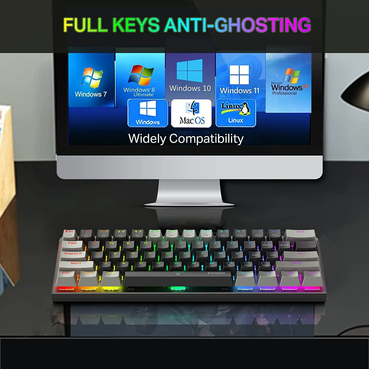 E-YOOSO Z-11 RGB 61 Keys Hot Swappable Mechanical Keyboard Black/Gray (Brown Switch) - Image 4