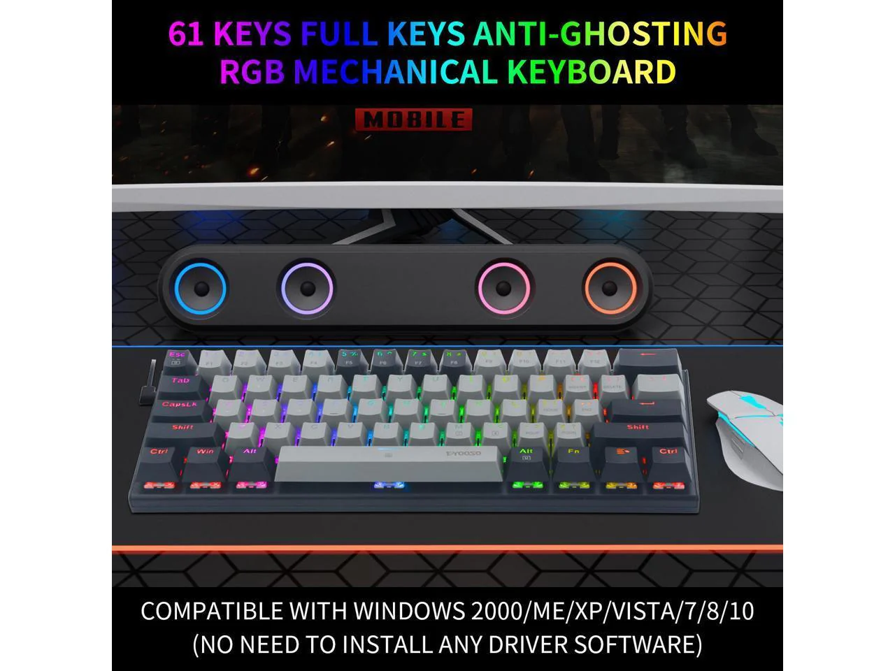 E-YOOSO Z-11 RGB 61 Keys Hot Swappable Mechanical Keyboard Gray/Black (Red Switch) - Image 4