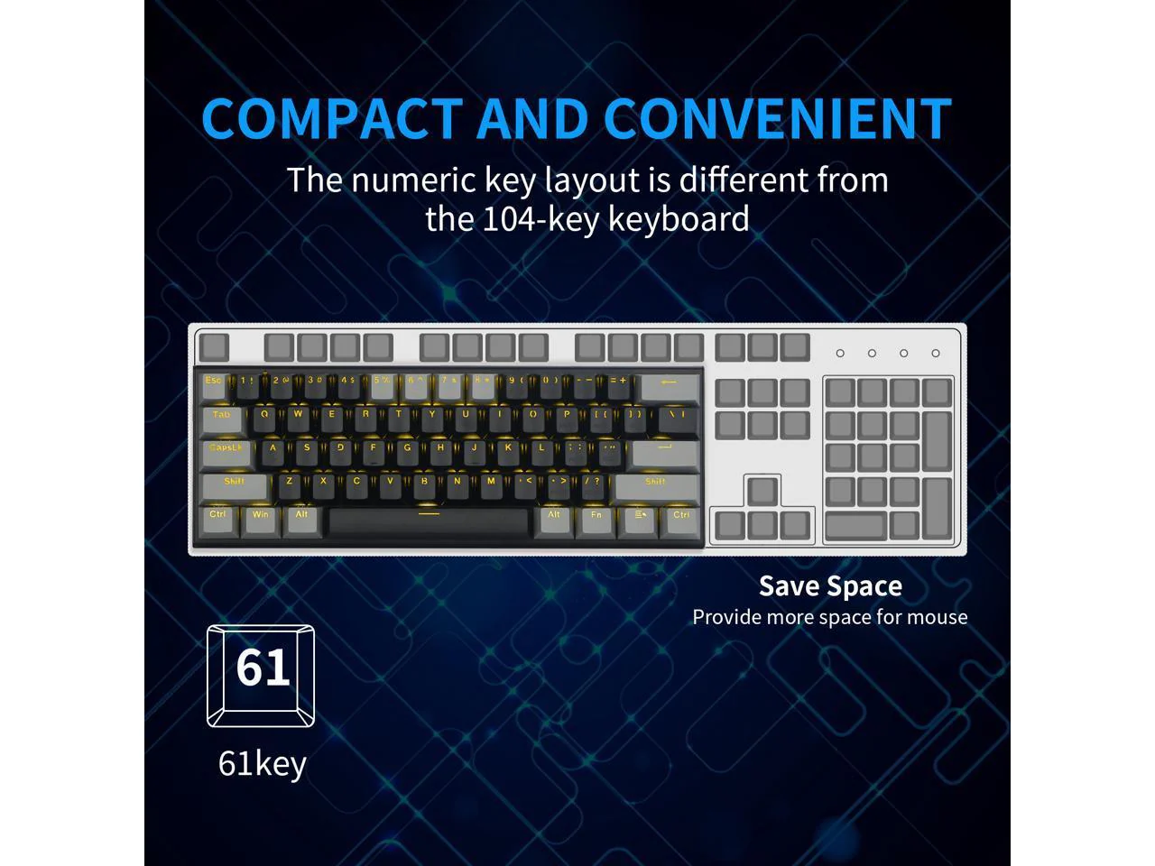 E-Yooso Z-11 Single Light RGB 61 Keys Hot Swappable Mechanical Keyboard Black/Gray (Blue Switch) - Image 4