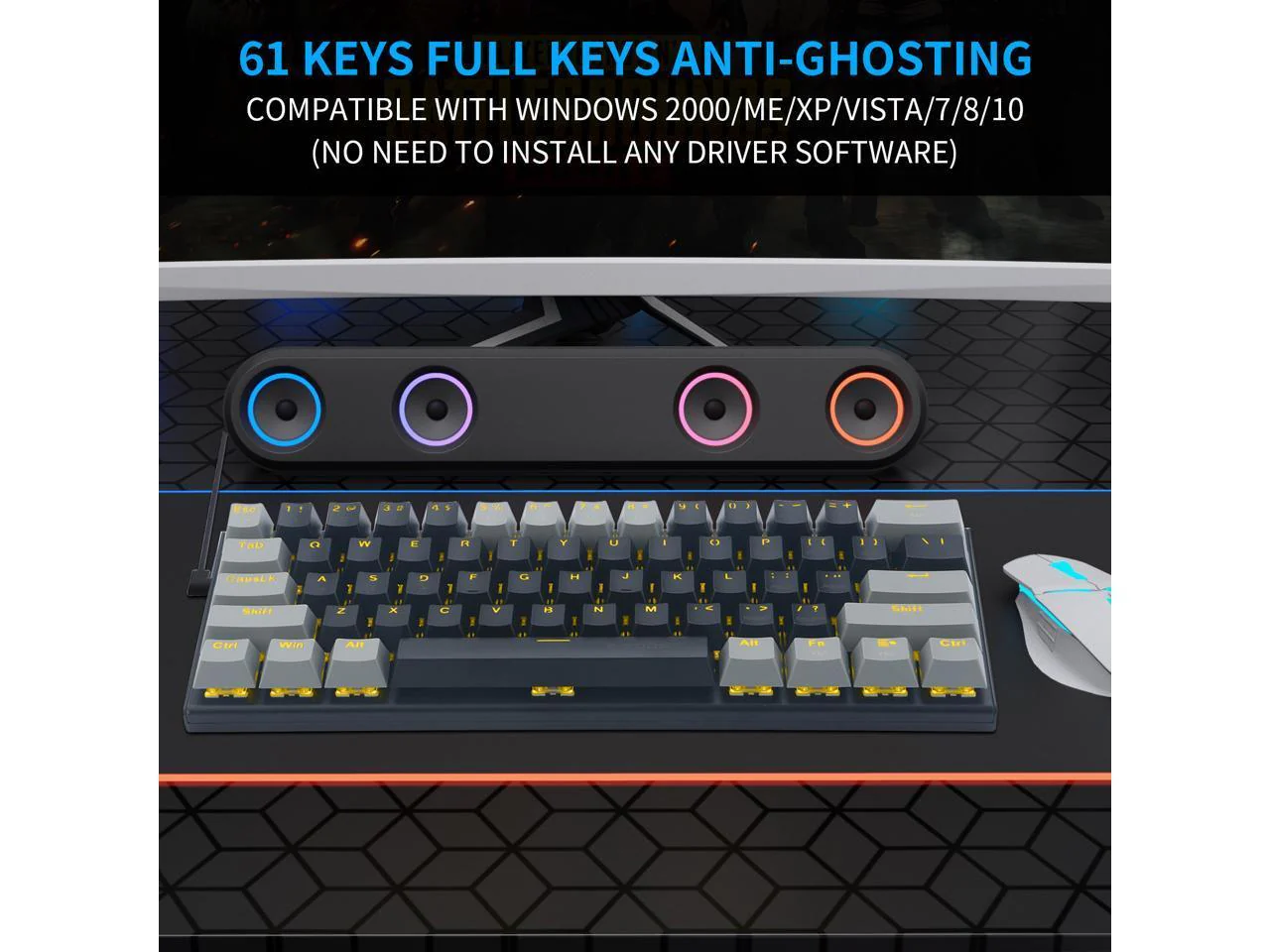 E-Yooso Z-11 Single Light RGB 61 Keys Hot Swappable Mechanical Keyboard Black/Gray (Blue Switch) - Image 5