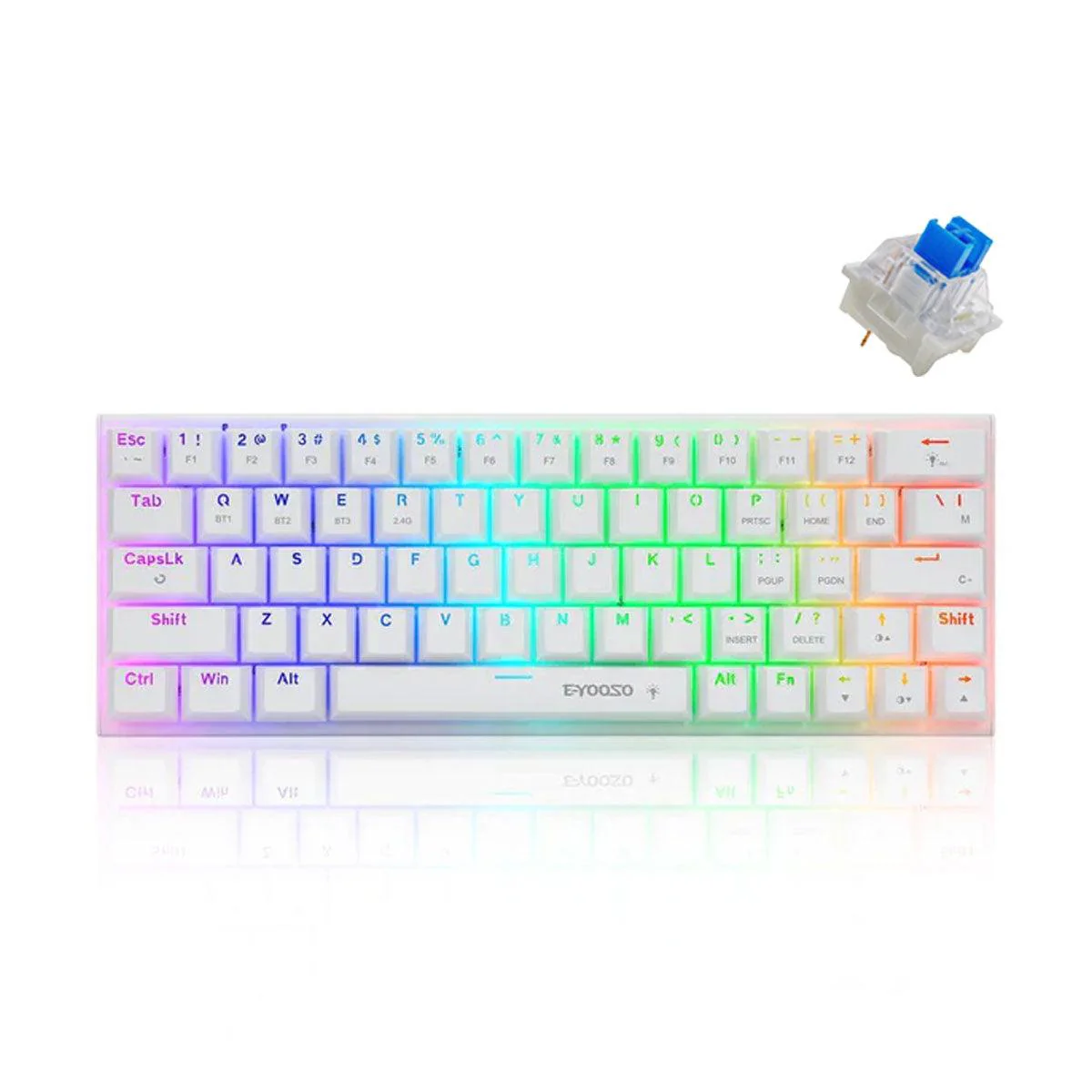 E-Yooso Z-11 Tri-Mode RGB 61 Keys Hot Swappable Mechanical Keyboard White (Red Switch, Blue Switch) - Image 3