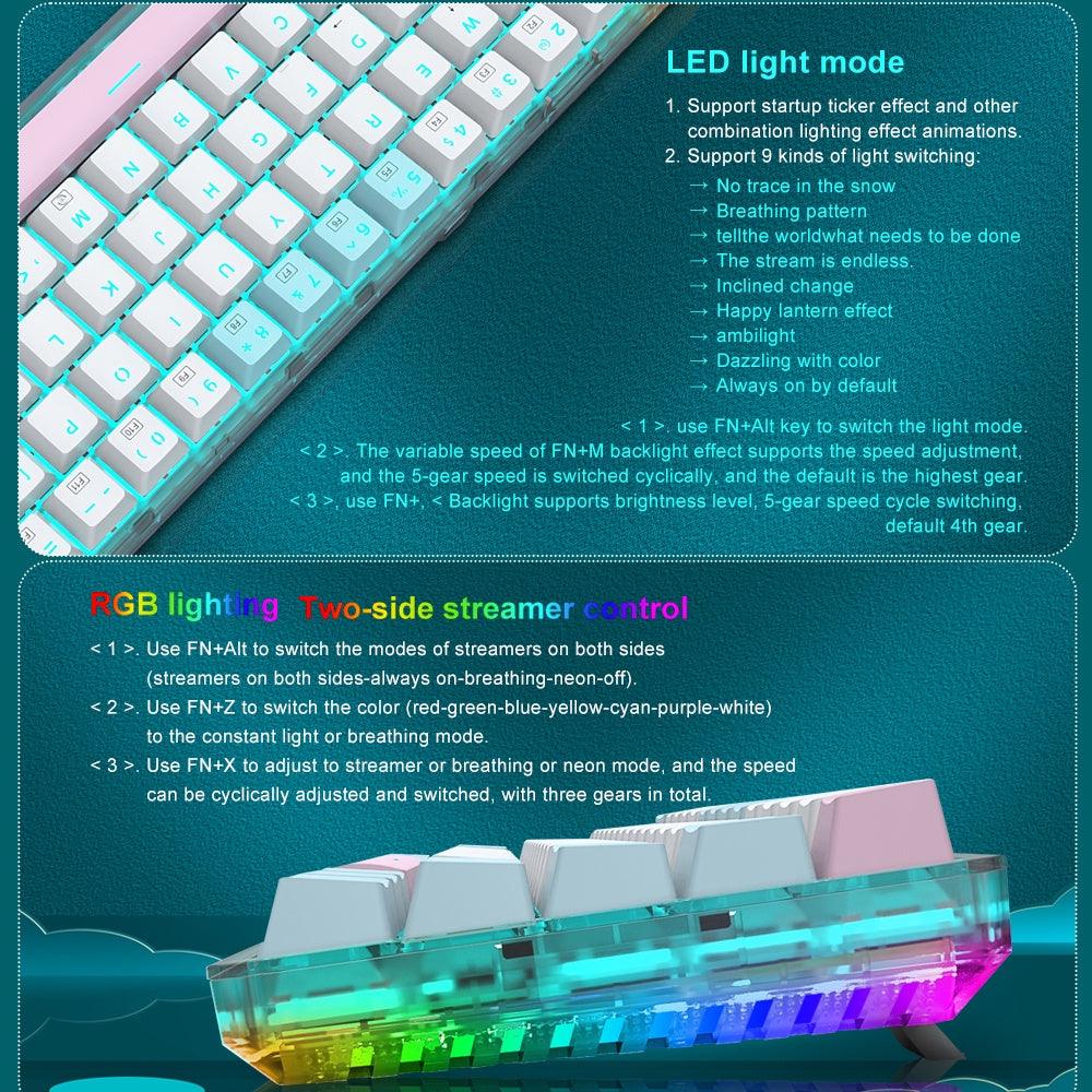 E-Yooso Z-11T Single Light With RGB Side Light 61 Keys Mechanical Keyboard Blue/White (Red Switch) - Image 5