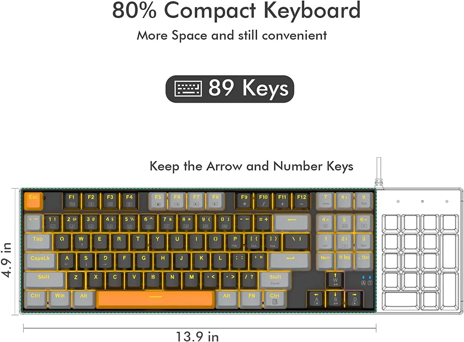 E-YOOSO Z-13 Single Light 89 Keys Mechanical Keyboard Black/Gray (Brown Switch) - Image 8