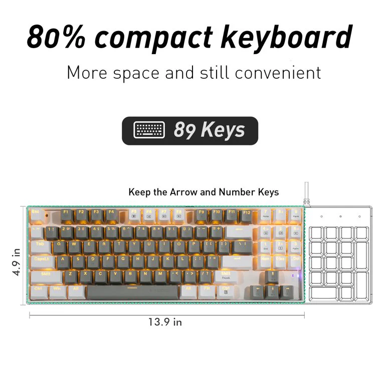 E-Yooso Z-13 Single Light 89 Keys Mechanical Keyboard Grey/White (Red Switch) - Image 5