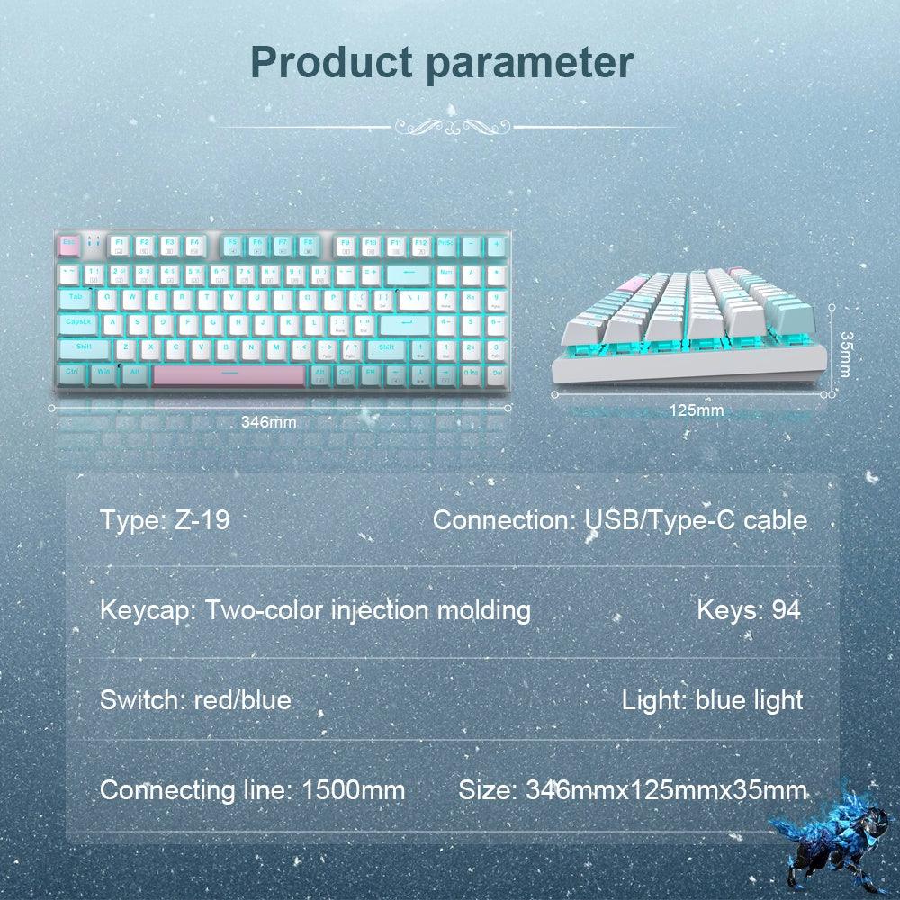 E-Yooso Z-19 Single Light 94 Keys Hot Swappable Mechanical Keyboard White/Blue (Brown Switch) - Image 4
