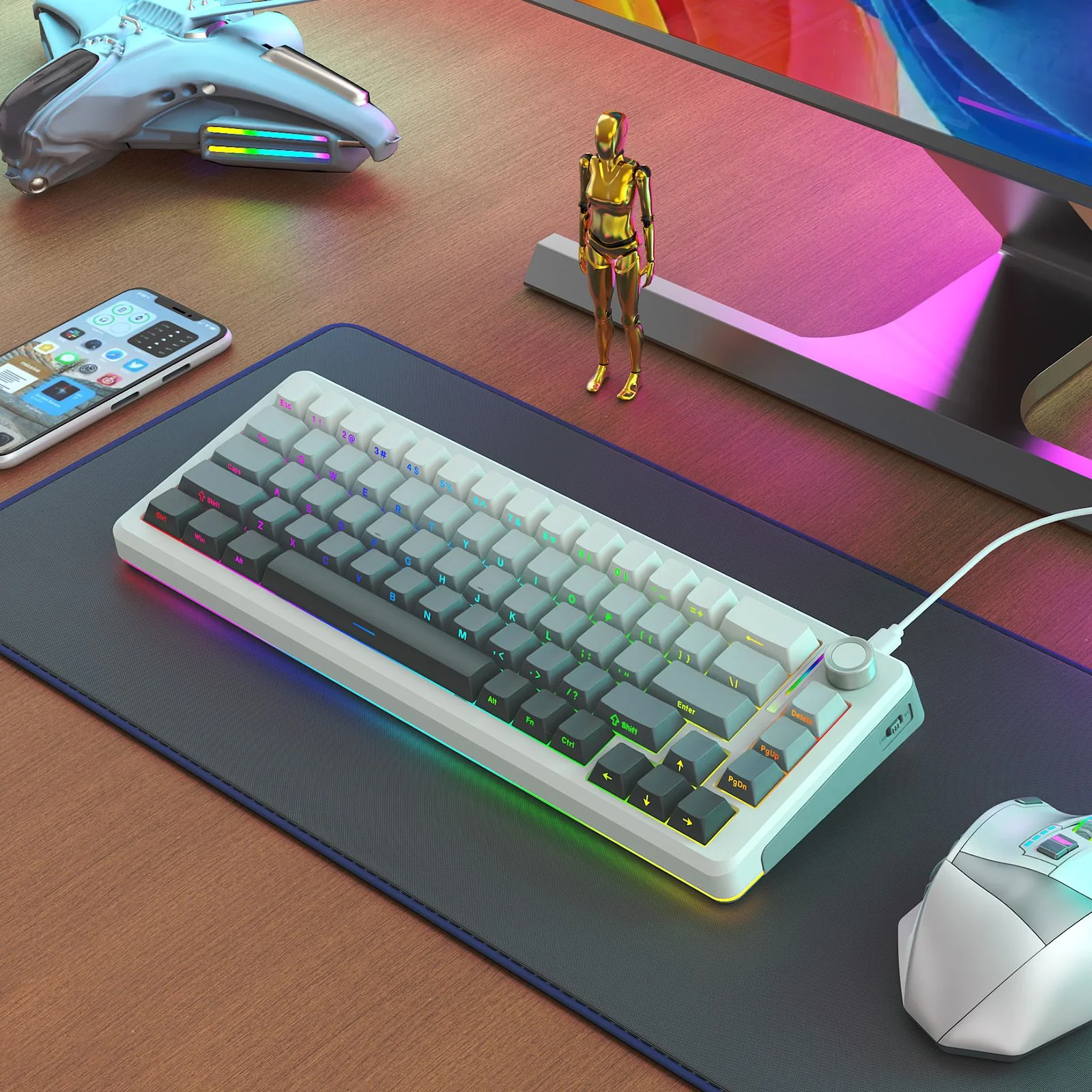 E-Yooso Z-68 Tri-Mode RGB 67 Keys Mechanical Keyboard Gradient Grey (Silverwood Switch) - Image 10