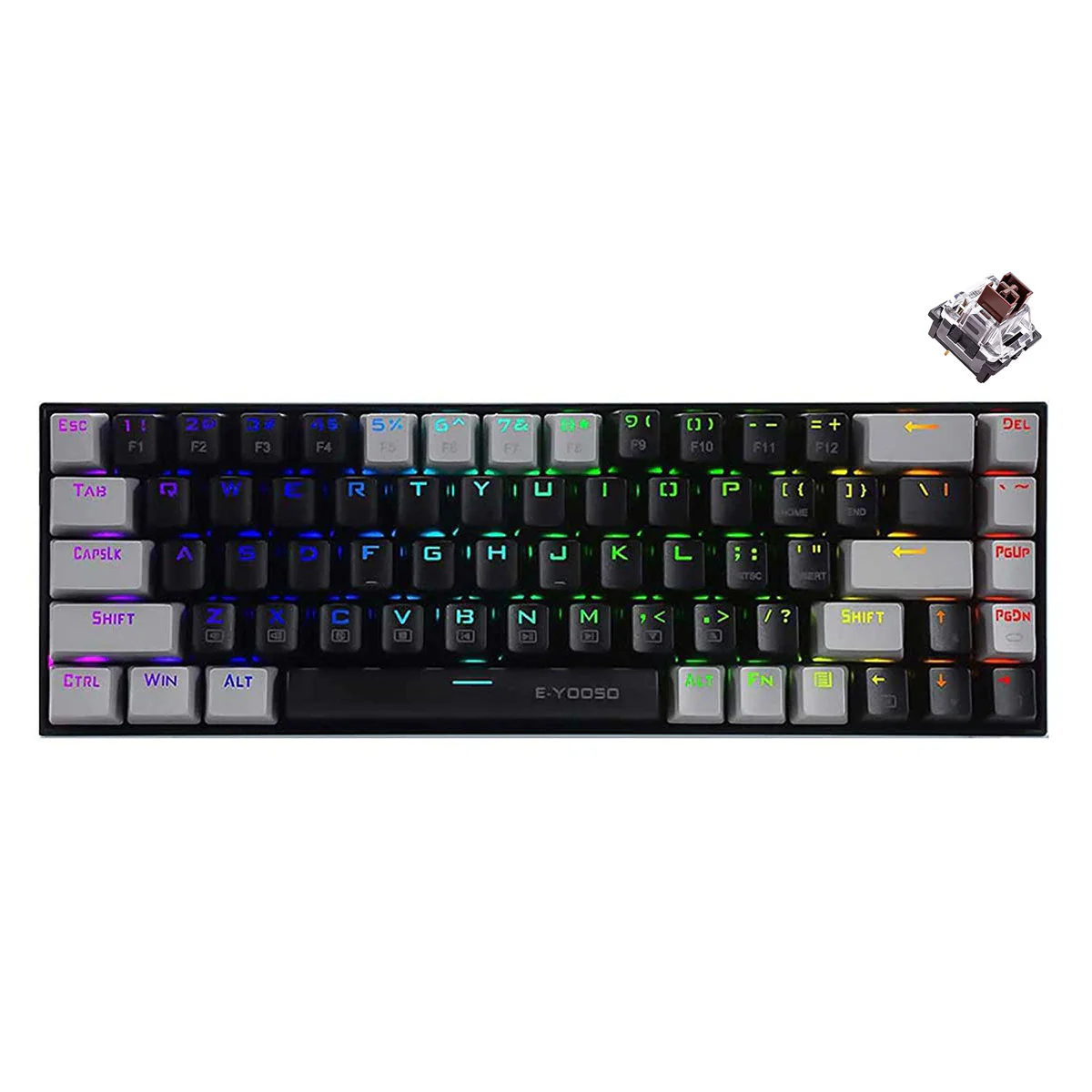 E-Yooso Z-686 RGB 68 Keys Hot Swappable Mechanical Keyboard Black/Grey (Blue Switch, Brown Switch) - Image 3