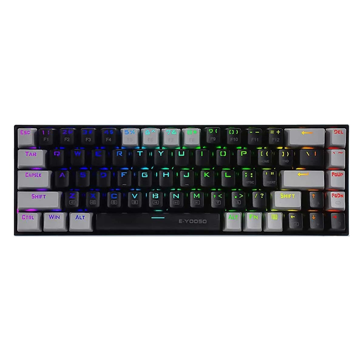 E-Yooso Z-686 RGB 68 Keys Hot Swappable Mechanical Keyboard Black/Grey (Blue Switch, Brown Switch) - Image 7