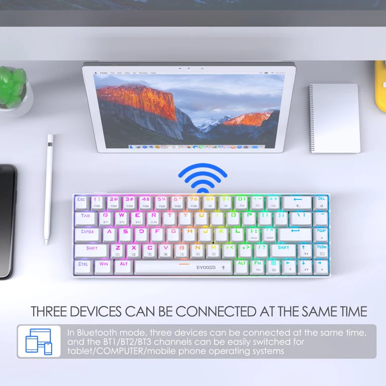 E-Yooso Z-686 Tri-Mode RGB 68 Keys Hot Swappable Mechanical Keyboard White (Brown Switch) - Image 3
