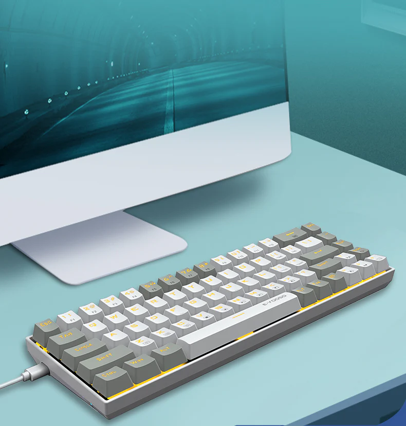 E-Yooso Z-686 Yellow Single Light 68 Keys Hot-Swappable Wired Mechanical Keyboard White/Grey - Image 15