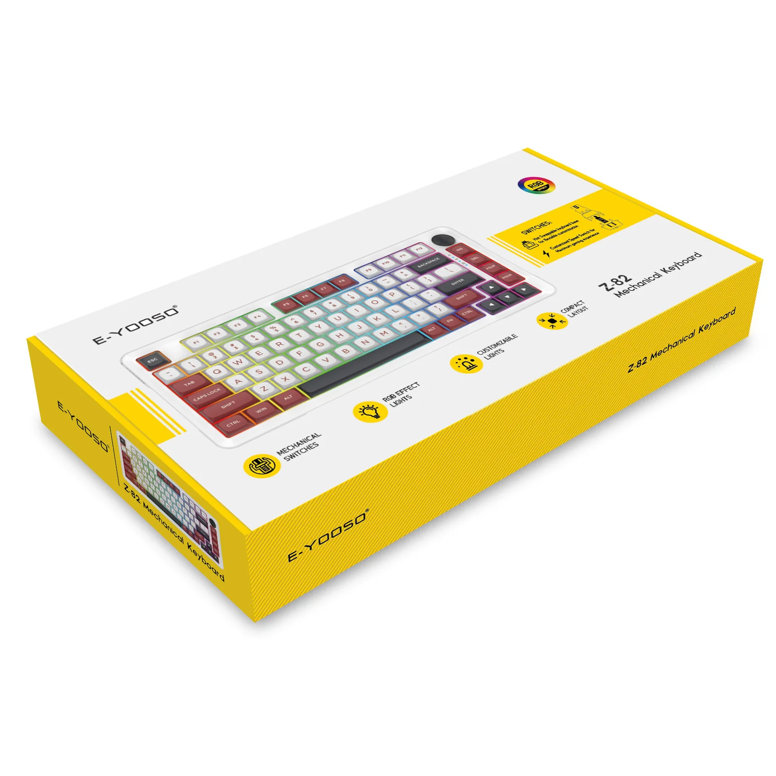 E-Yooso Z-82 RGB 81-Keys Wired Hot-Swappable Mechanical Keyboard White/Red/Black (Silverwood Switch) - Image 11