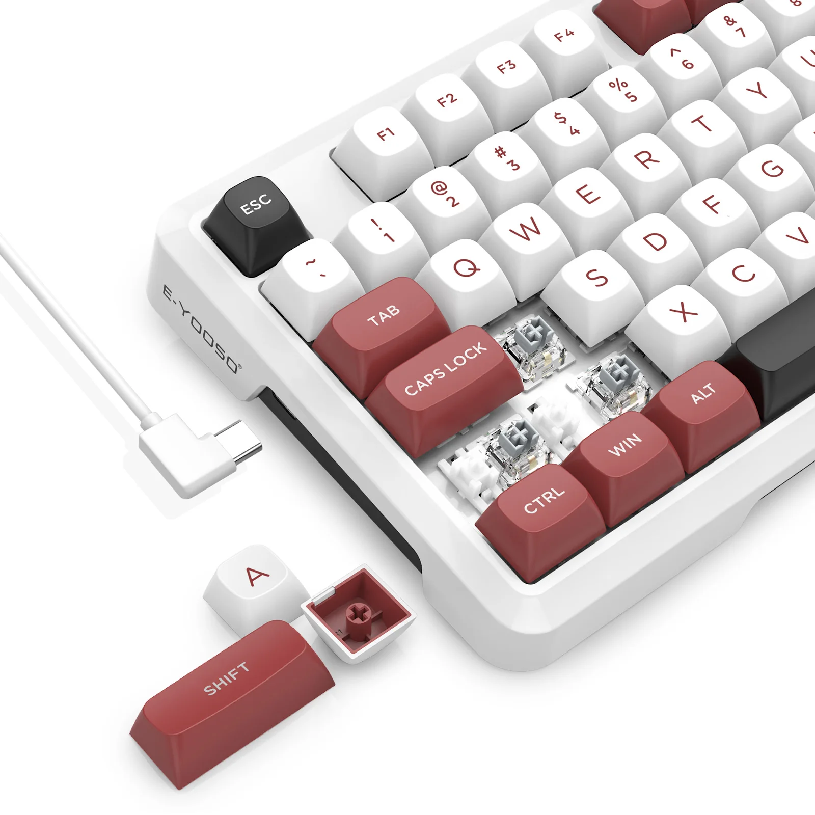 E-Yooso Z-82 RGB 81-Keys Wired Hot-Swappable Mechanical Keyboard White/Red/Black (Silverwood Switch) - Image 8