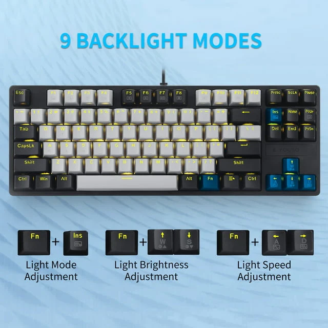 E-Yooso Z-87 Yellow Single Light 87 Keys Wired Mechanical Keyboard Grey/Black/Orange (Red Switch) - Image 11