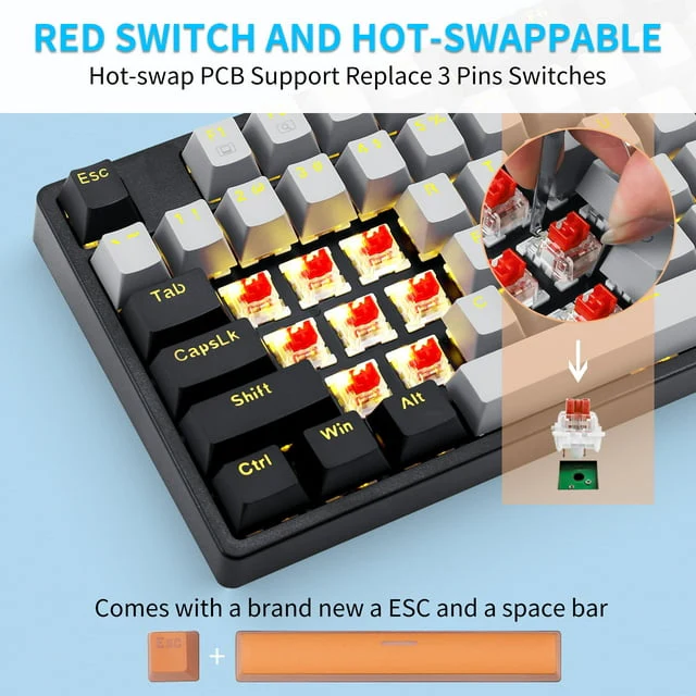 E-Yooso Z-87 Yellow Single Light 87 Keys Wired Mechanical Keyboard Grey/Black/Orange (Red Switch) - Image 13