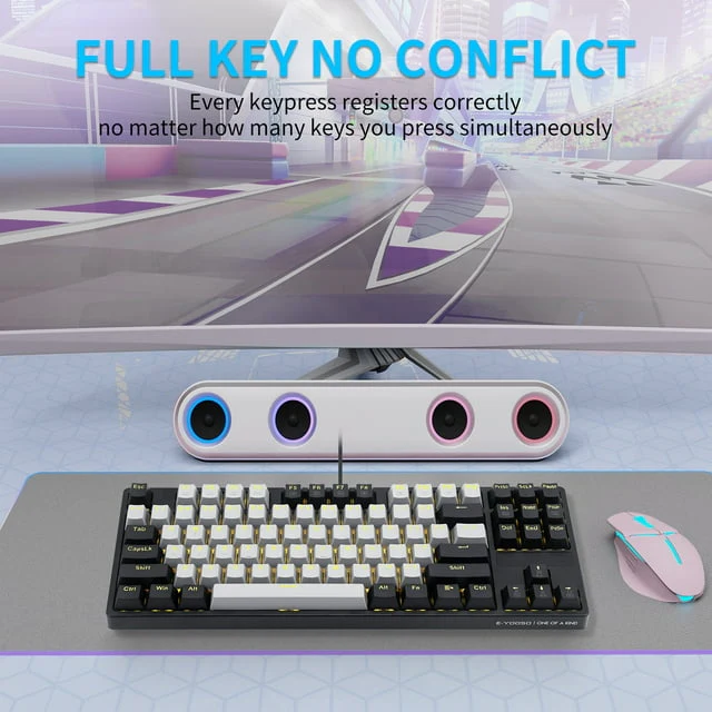 E-Yooso Z-87 Yellow Single Light 87 Keys Wired Mechanical Keyboard Grey/Black/Orange (Red Switch) - Image 15