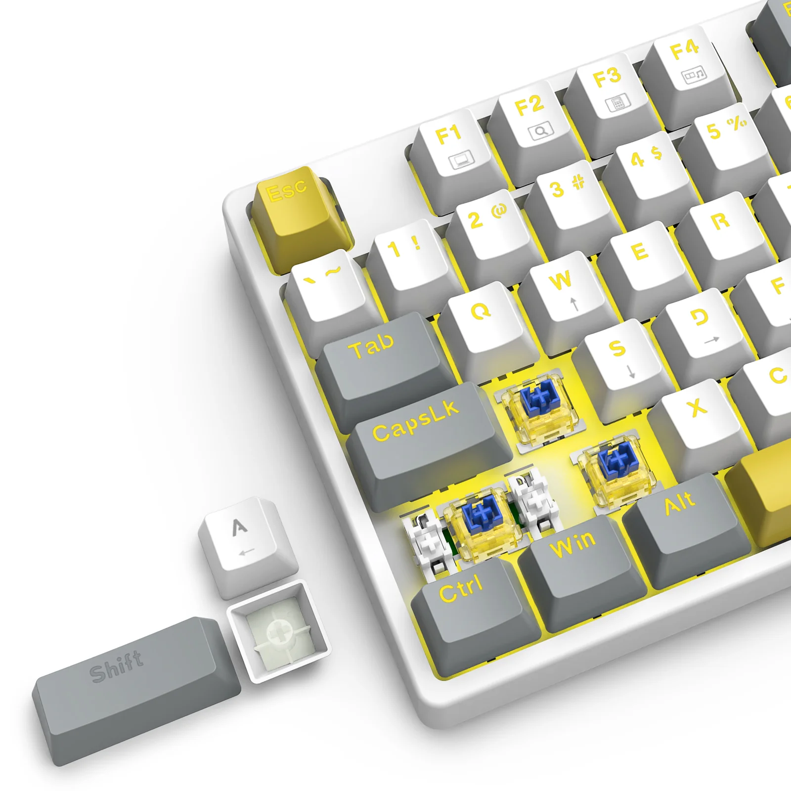 E-YOOSO Z-87 Yellow Single Light 87 Keys Wired Mechanical Keyboard White/Grey/Yellow (Red Switch) - Image 7