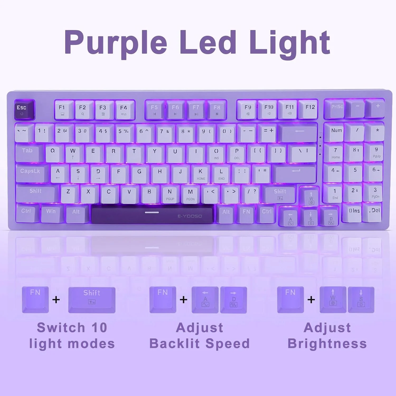 E-Yooso Z-94 Single Light 94-Keys Hot-Swappable Wired Mechanical Keyboard Light Purple (Blue Switch) - Image 5