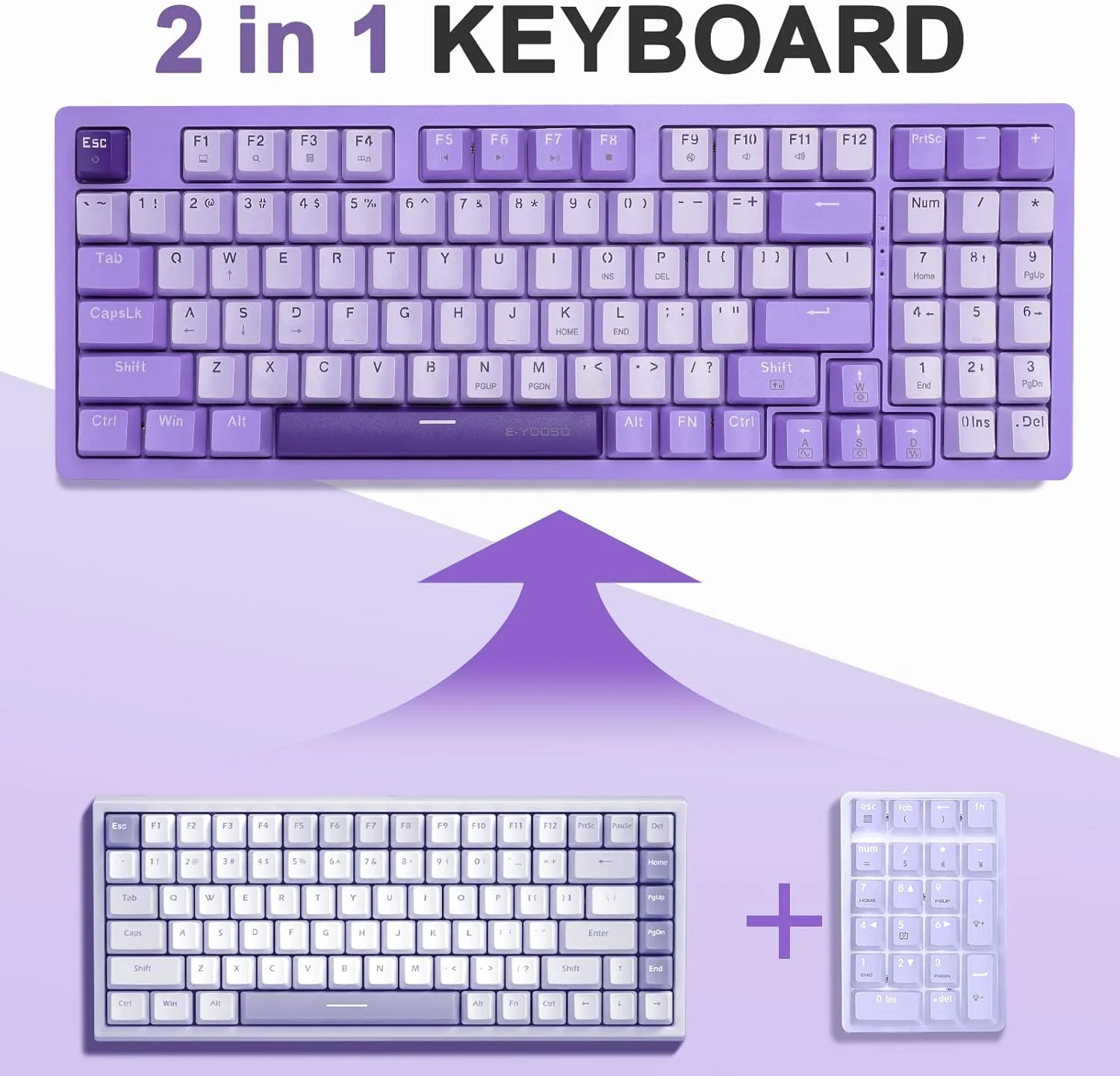 E-Yooso Z-94 Single Light 94-Keys Hot-Swappable Wired Mechanical Keyboard Light Purple (Blue Switch) - Image 6