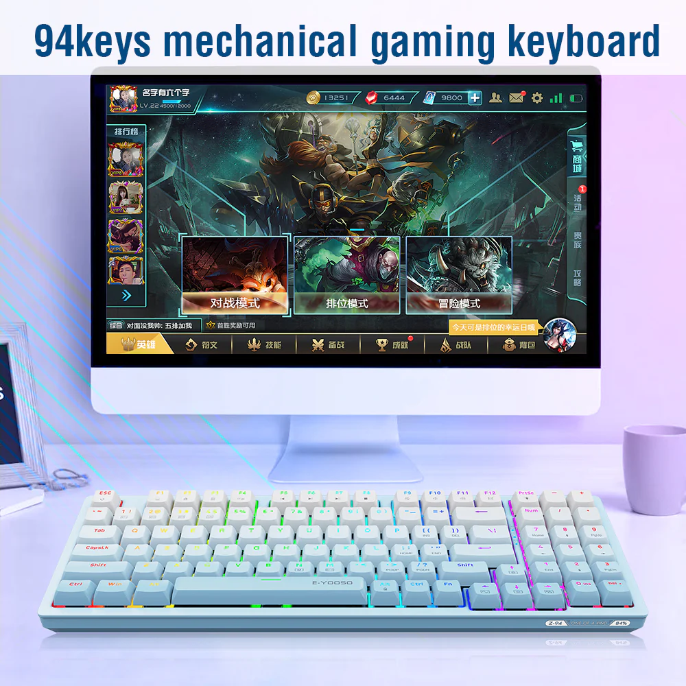 E-Yooso Z-94J Tri-Mode RGB 94-Keys Hot-Swappable Mechanical Keyboard White/Blue (Linear White Switch) - Image 2