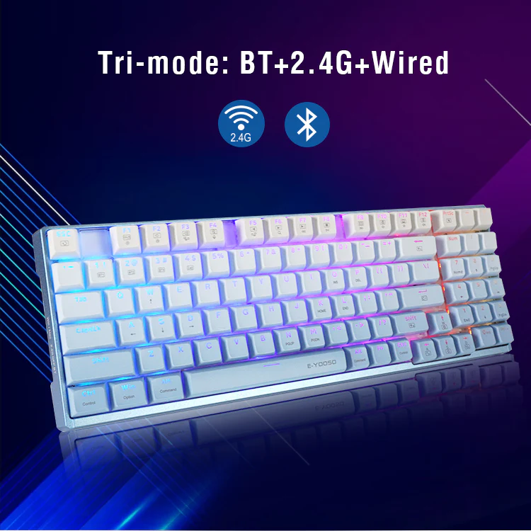 E-Yooso Z-94J Tri-Mode RGB 94-Keys Hot-Swappable Mechanical Keyboard White/Blue (Linear White Switch) - Image 3