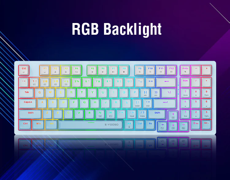 E-Yooso Z-94J Tri-Mode RGB 94-Keys Hot-Swappable Mechanical Keyboard White/Blue (Linear White Switch) - Image 4