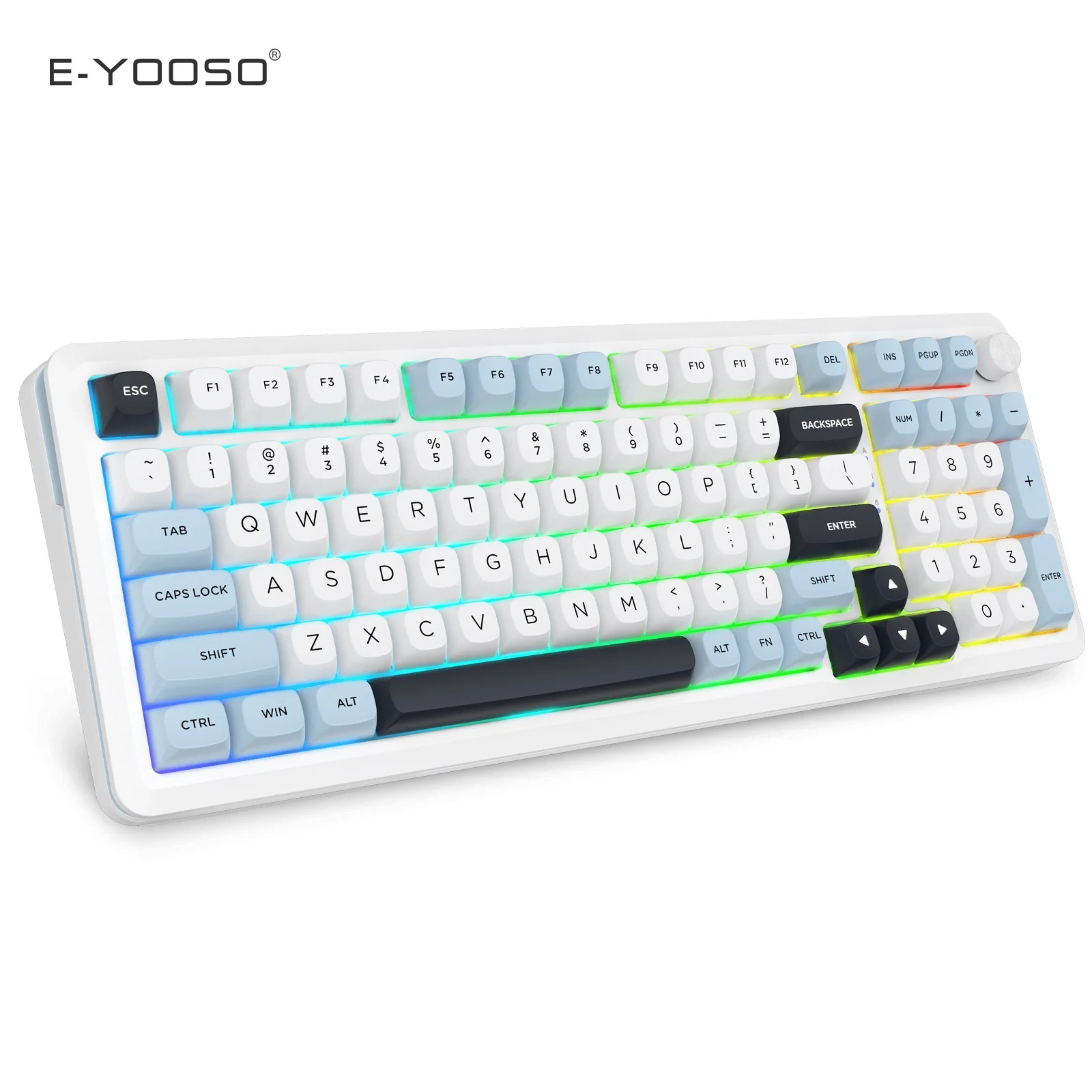 E-Yooso Z-98 Tri-Mode RGB 98-Keys Mechanical Keyboard White/Blue (Silverwood Switch) - Image 2