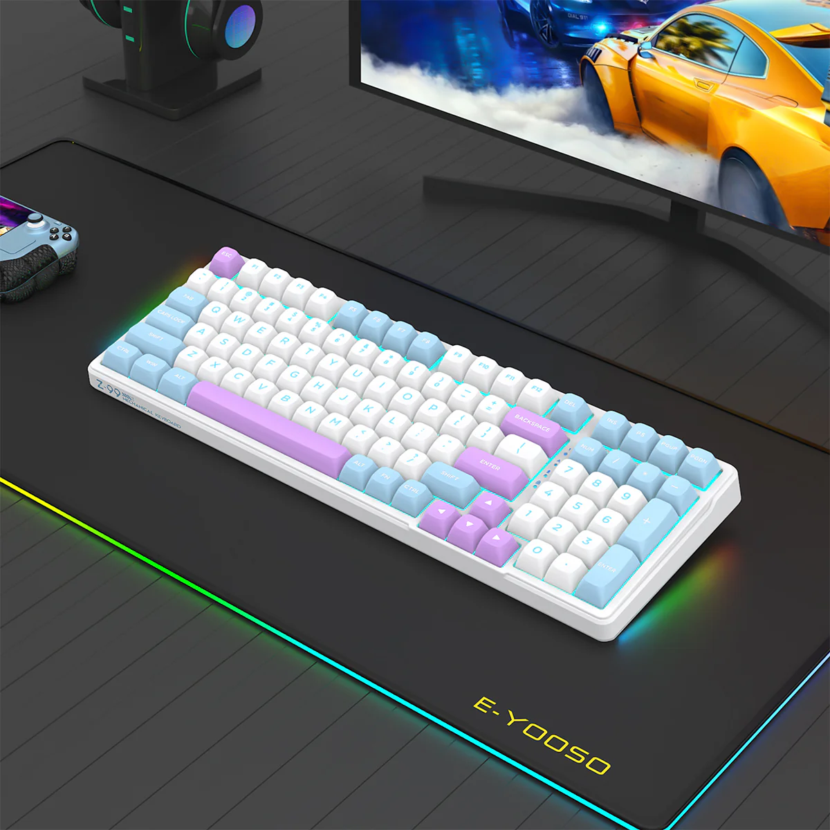 E-Yooso Z-99 RGB 99-Keys Tri-Mode Mechanical Keyboard White/Blue/Purple (Silverwood Switch) - Image 10