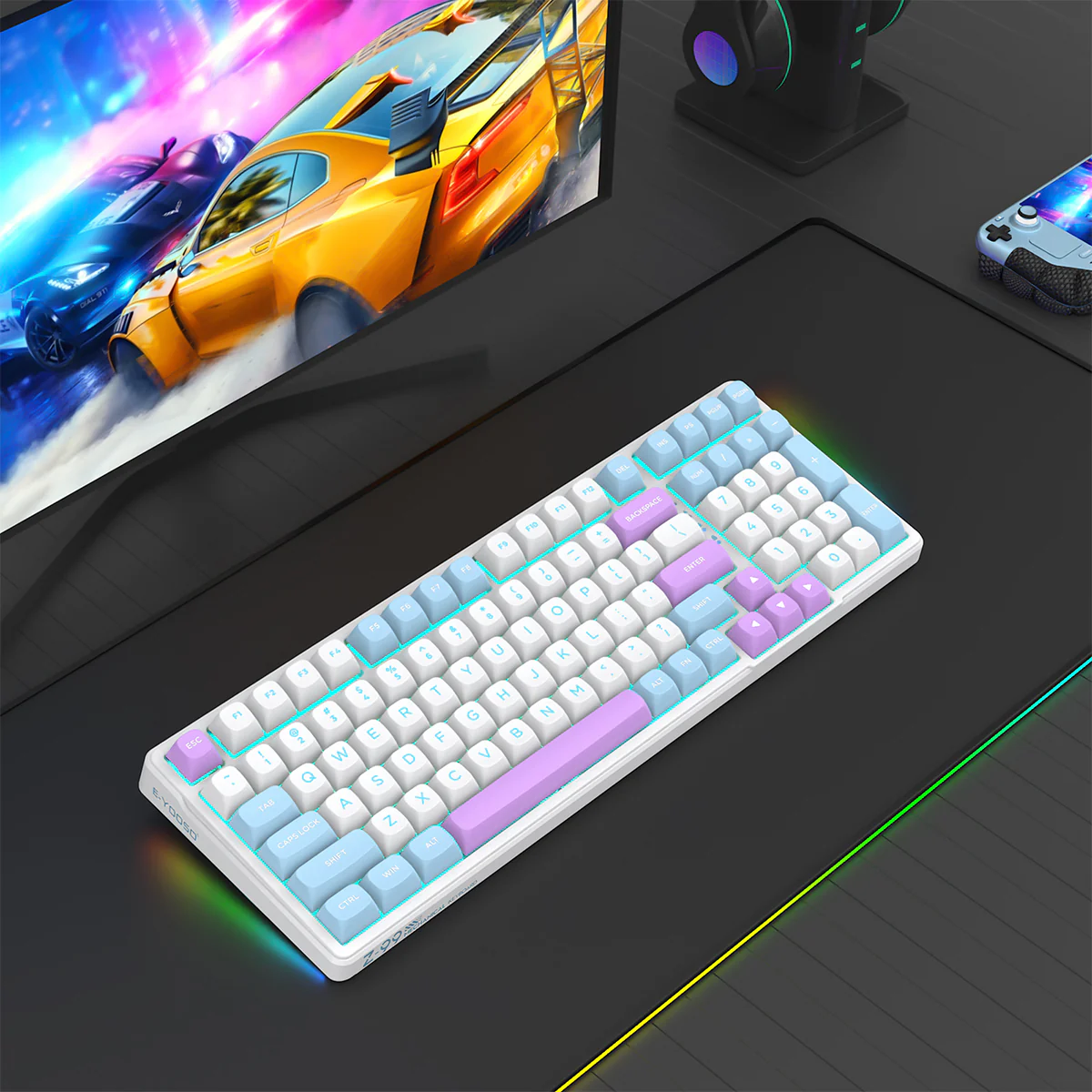 E-Yooso Z-99 RGB 99-Keys Tri-Mode Mechanical Keyboard White/Blue/Purple (Silverwood Switch) - Image 11