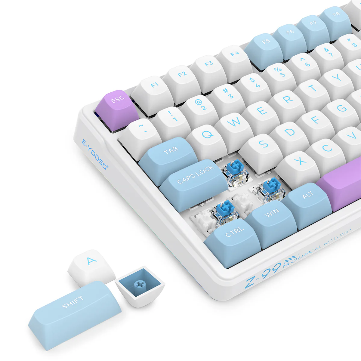 E-Yooso Z-99 RGB 99-Keys Tri-Mode Mechanical Keyboard White/Blue/Purple (Silverwood Switch) - Image 7