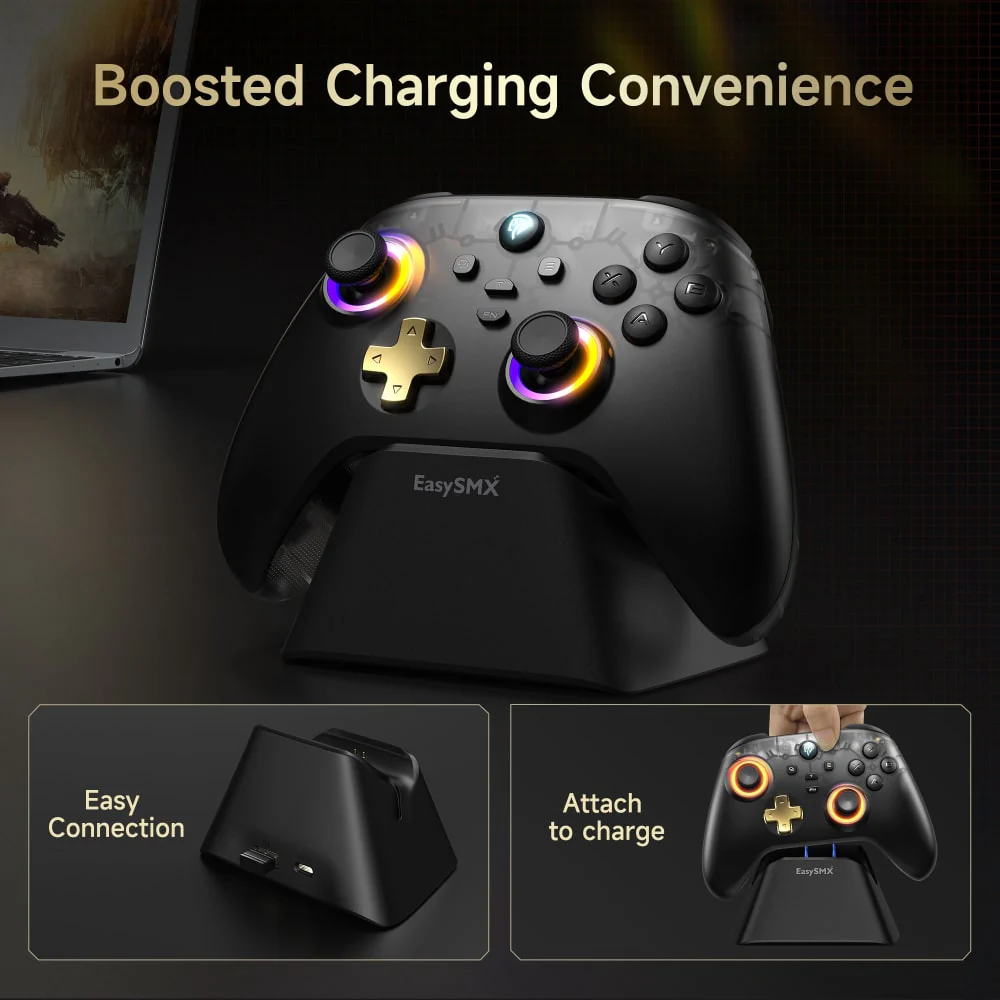 EasySMX D05 Multi-Platform Gaming Controller with Charging Dock, Hall Effect Joysticks & Trigger (Black) (VG-C530) - Image 2