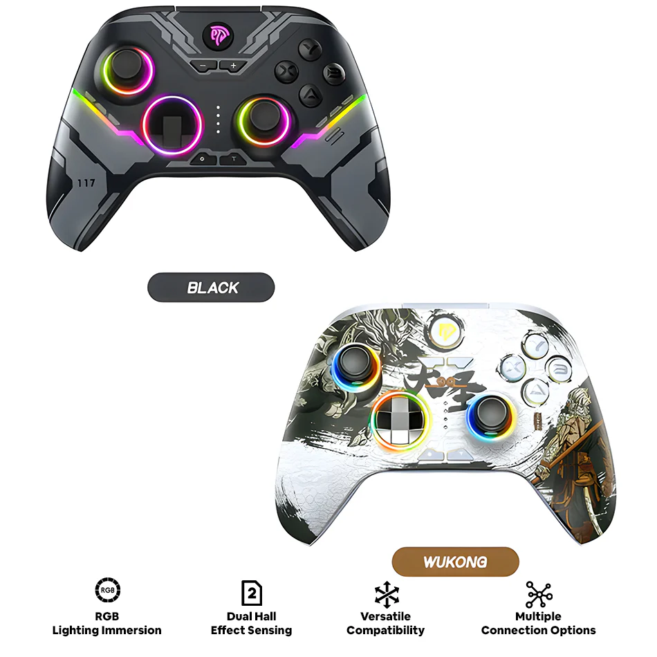 EasySMX X15 RGB Wireless Controller with Hall Trigger & Hall Joystick for PC/N-Switch/Android/iOS (Black, Wukong) (VG-C516, VG-C522)