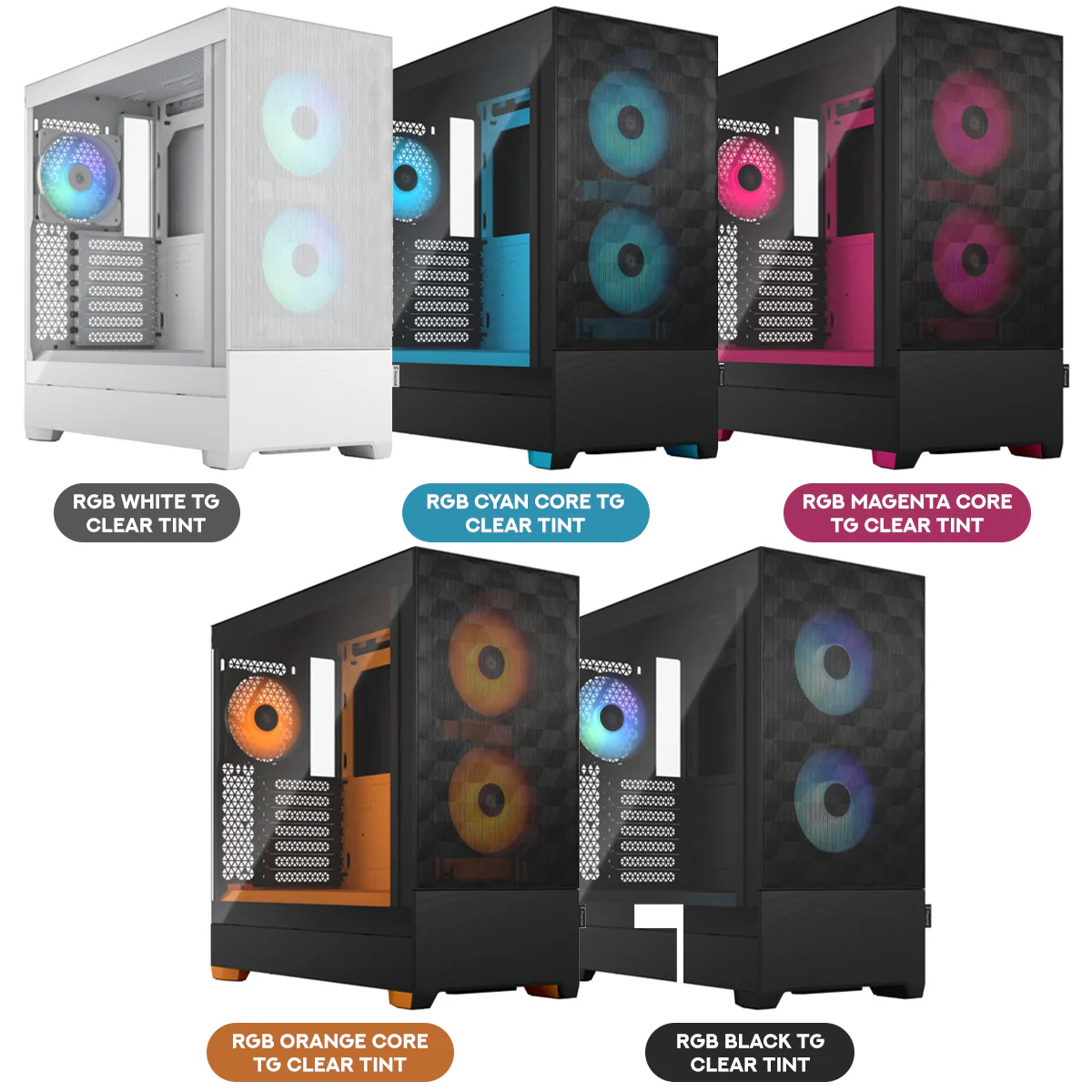 Fractal Design Pop Air Computer Case (RGB White TG Clear Tint, RGB Cyan Core TG Clear Tint, RGB Magenta Core TG Clear Tint, RGB Orange Core TG Clear Tint, RGB Black TG Clear Tint)