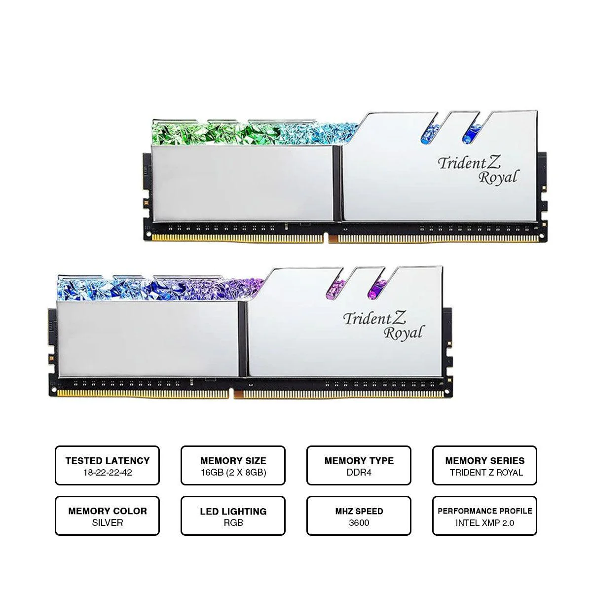 G.Skill Trident Z Royal RGB 16GB (2 X 8GB) DDR4 3600MHZ Memory (Silver) (F4-3600C18D-16GTRS)