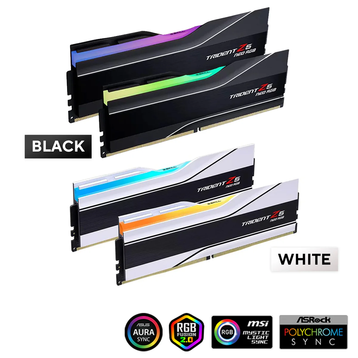 G.Skill Trident Z5 Neo RGB 32GB (2x16GB) DDR5-6400 MT/s CL30-39-39-102 1.40V AMD EXPO Desktop Memory (Black, White) (F5-6400J3039G16GX2-TZ5NR, F5-6400J3039G16GX2-TZ5NRW)