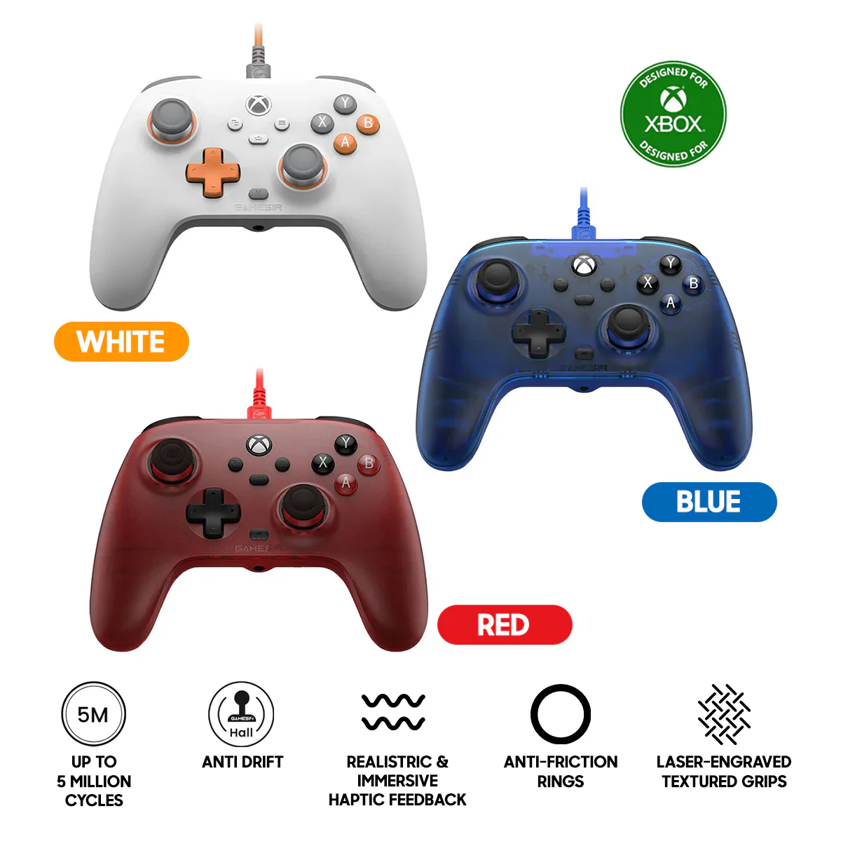 GameSir T7 Wired Controller For Xbox (White, Blue, Red)