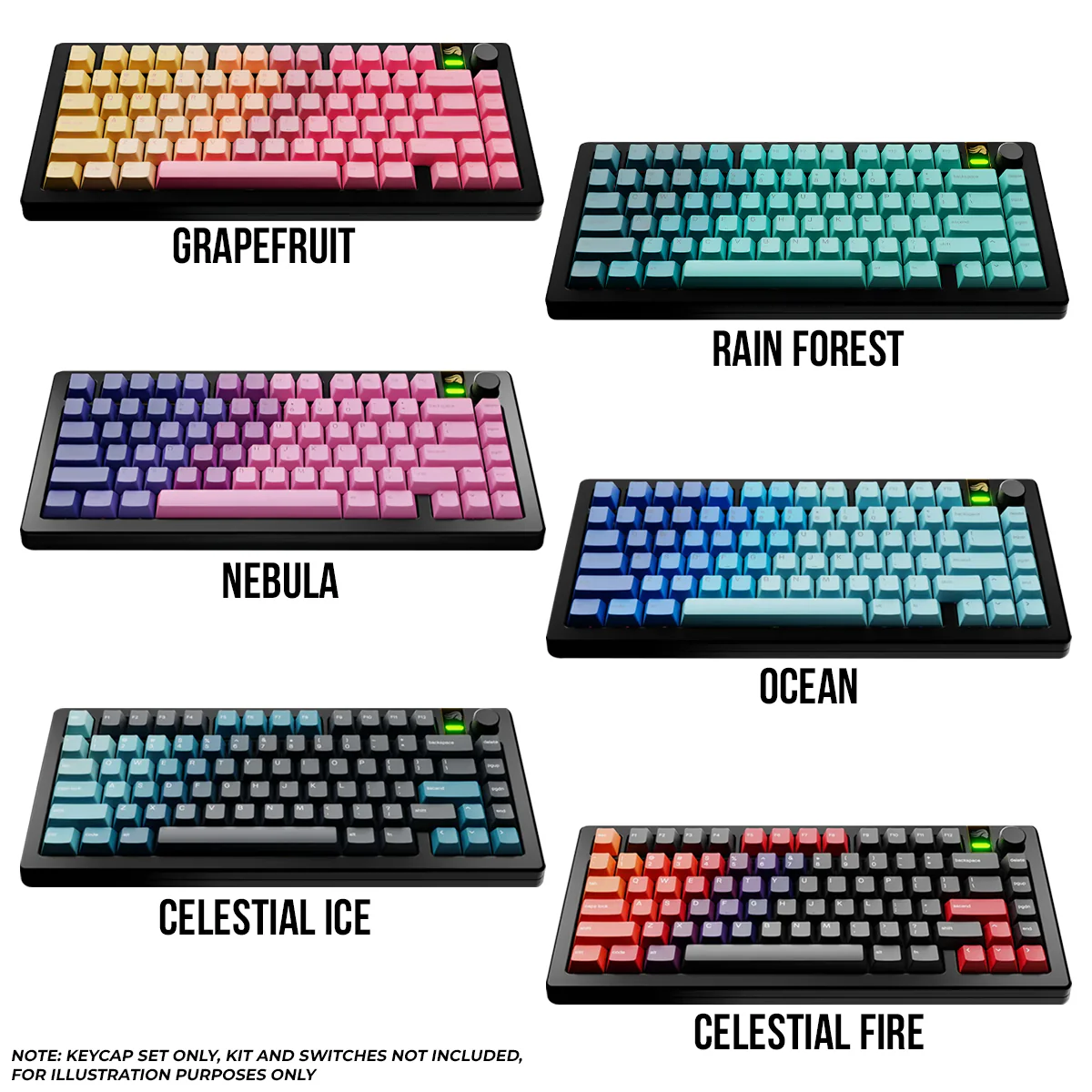 Glorious GPBT Gradient Keycaps (Grapefruit, Nebula, Ocean, Rain Forest, Celestial Fire, Celestial Ice)