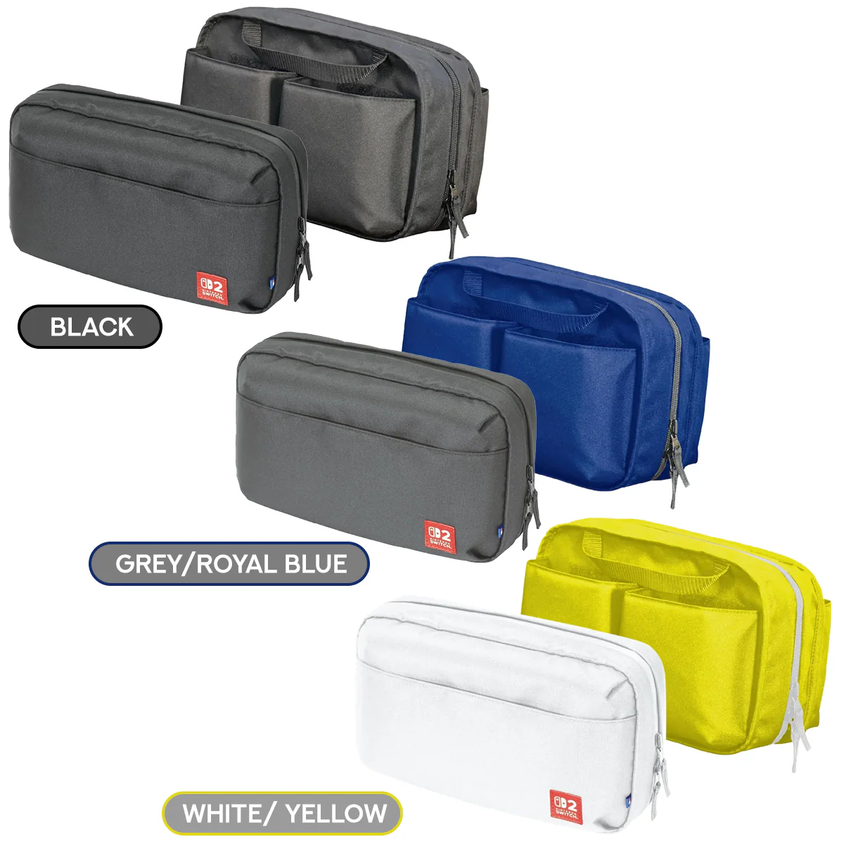 Hori Reversable Travel Pouch Nintendo Switch 2 (Black, Grey/Royal Blue, White/ Yellow)