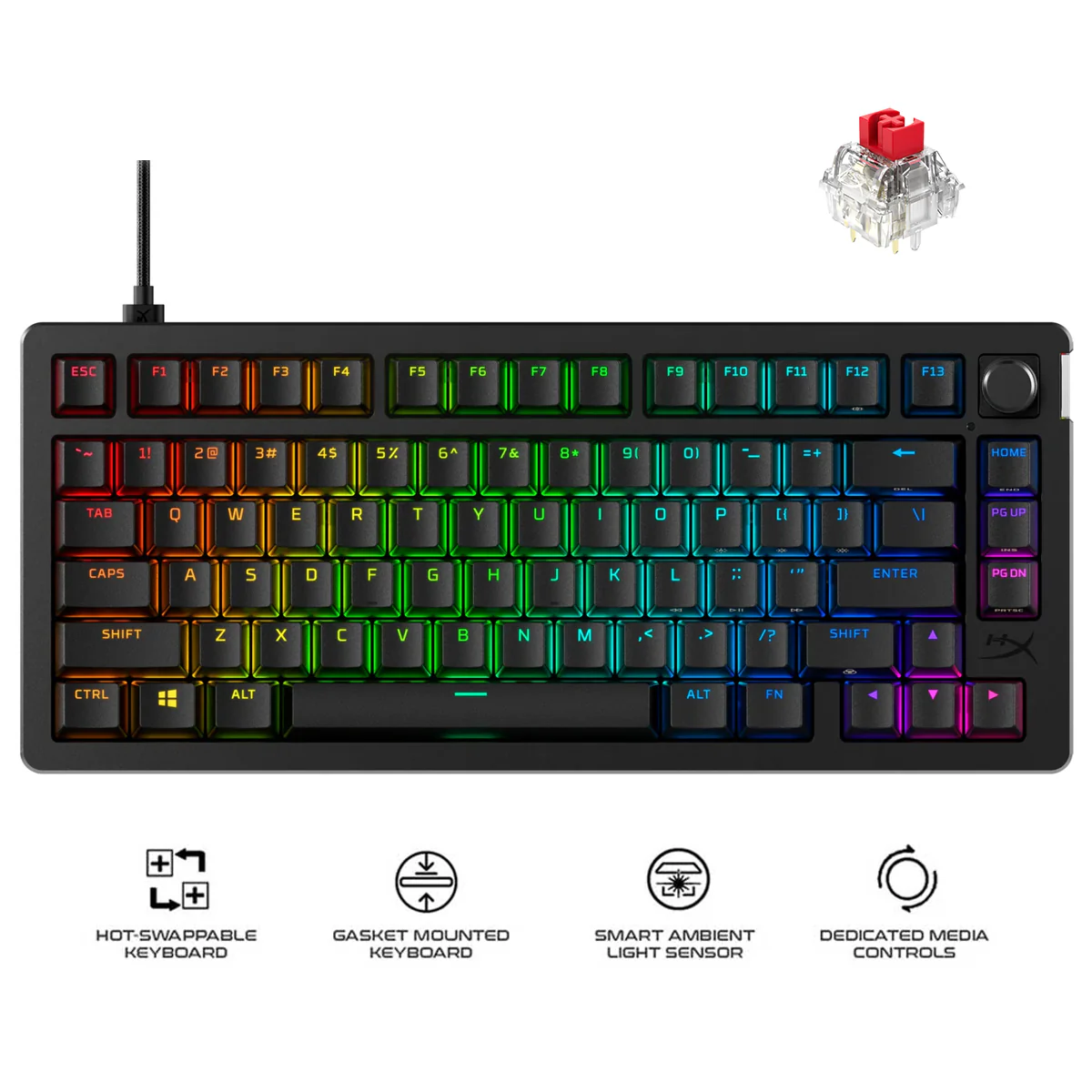HyperX Alloy Rise 75 RGB Mechanical Gaming Keyboard Black (Red Linear Switch) (7G7A4AA#ABA)