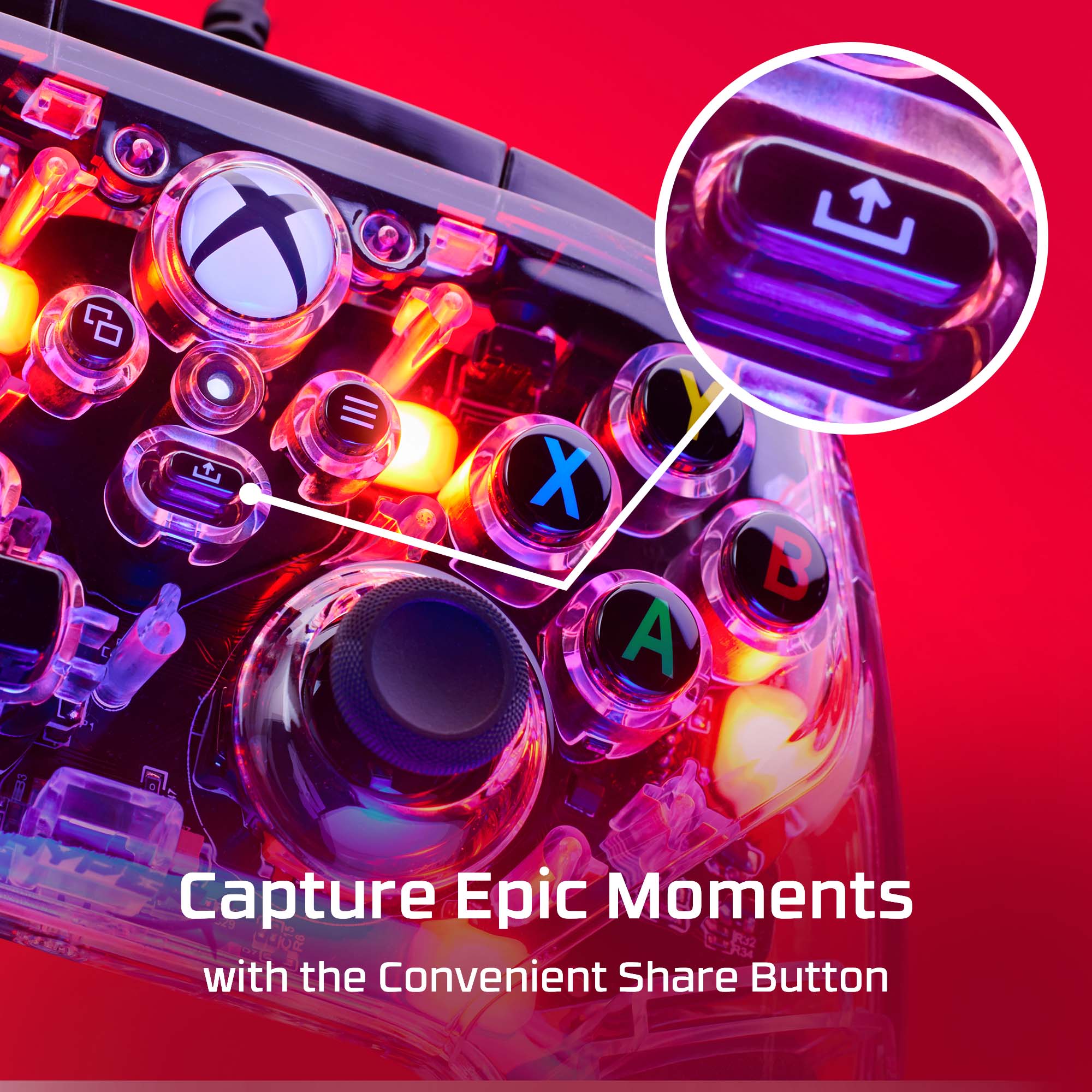 HyperX Clutch Gladiate RGB Wired Gaming Controller w/ Full Body RGB Lighting for Xbox (Clear) - Image 10