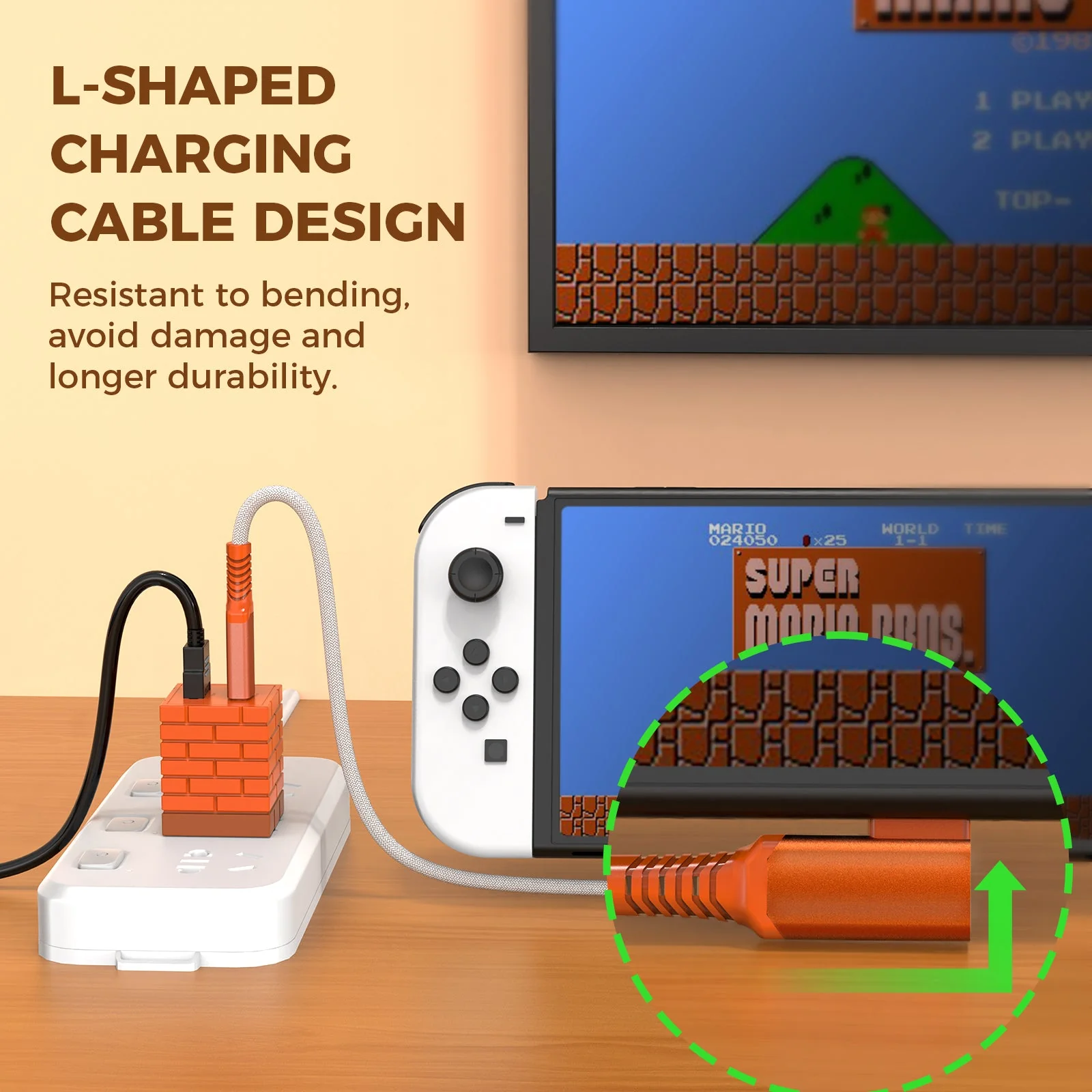 IINE 2-in-1 Mini 20W Charging & Video Converter For N-Switch (Grey, Orange) - Image 6